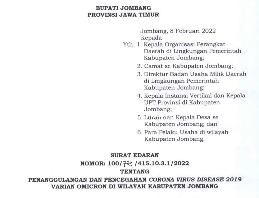 Surat Edaran Bupati Jombang